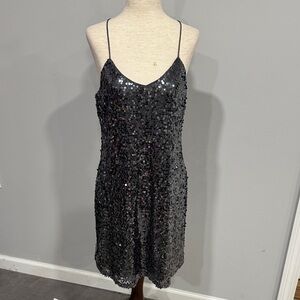 Express Spaghetti Strap Racerback Sequin Gray Dress Small